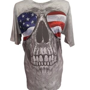 Patriotic Skull American Flag T-SHIRT M